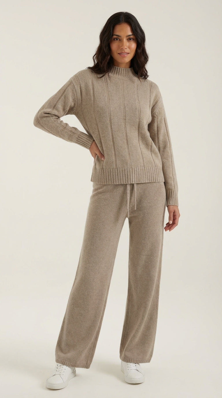 Conjunto de suéter de punto y pantalones amplios coordinados