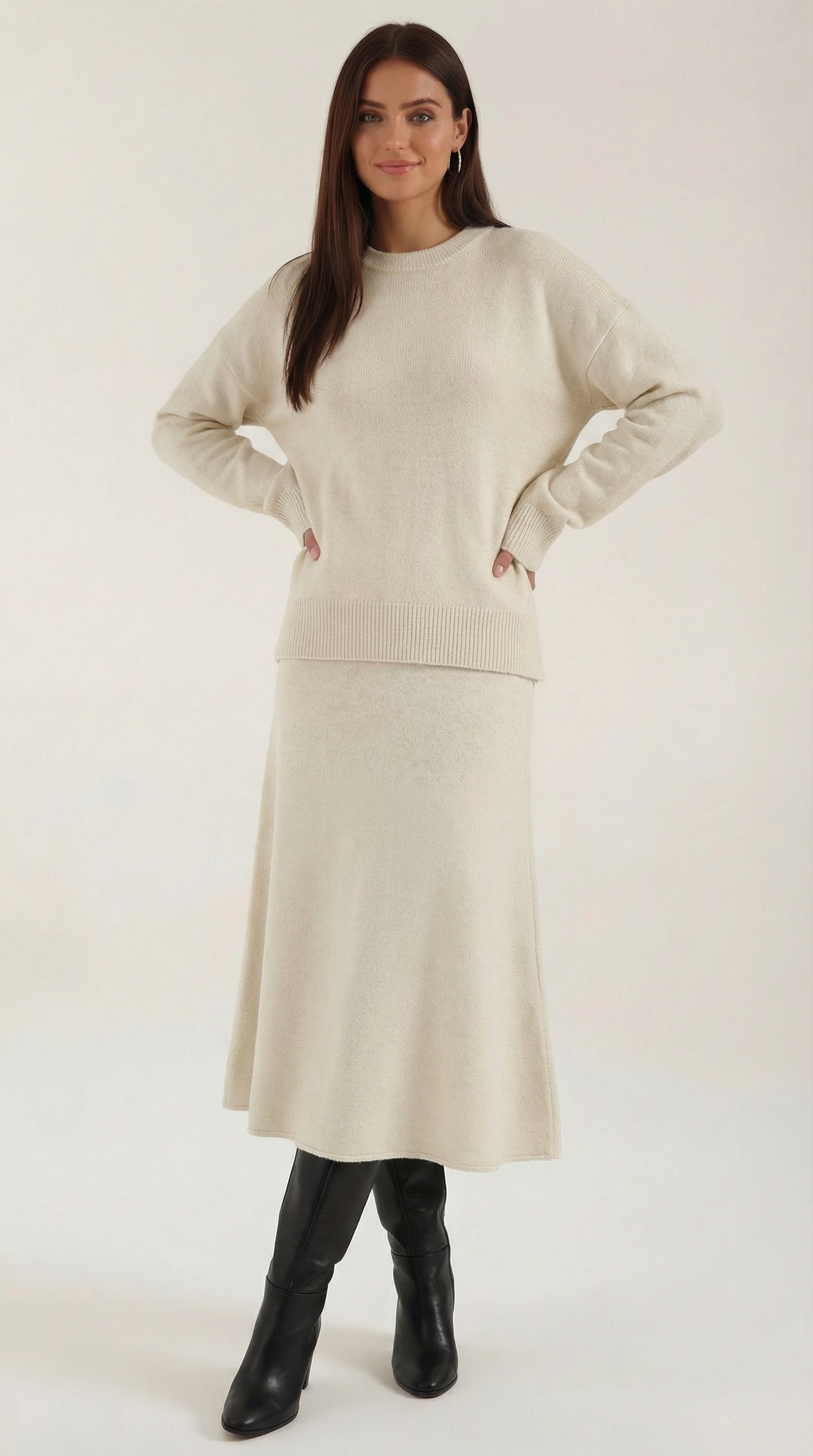 Conjunto de suéter y falda de silueta elegante