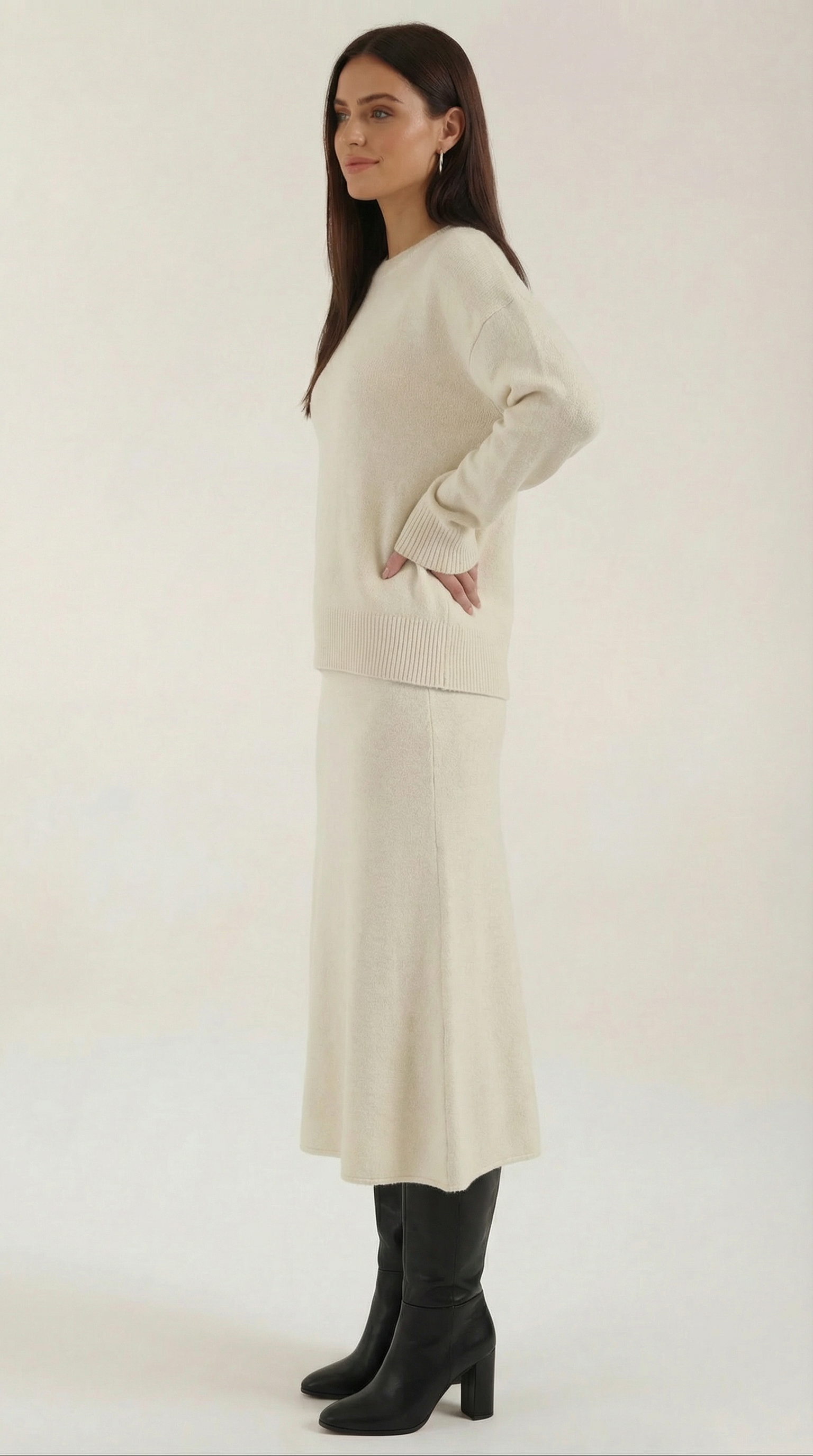 Conjunto de suéter y falda de silueta elegante