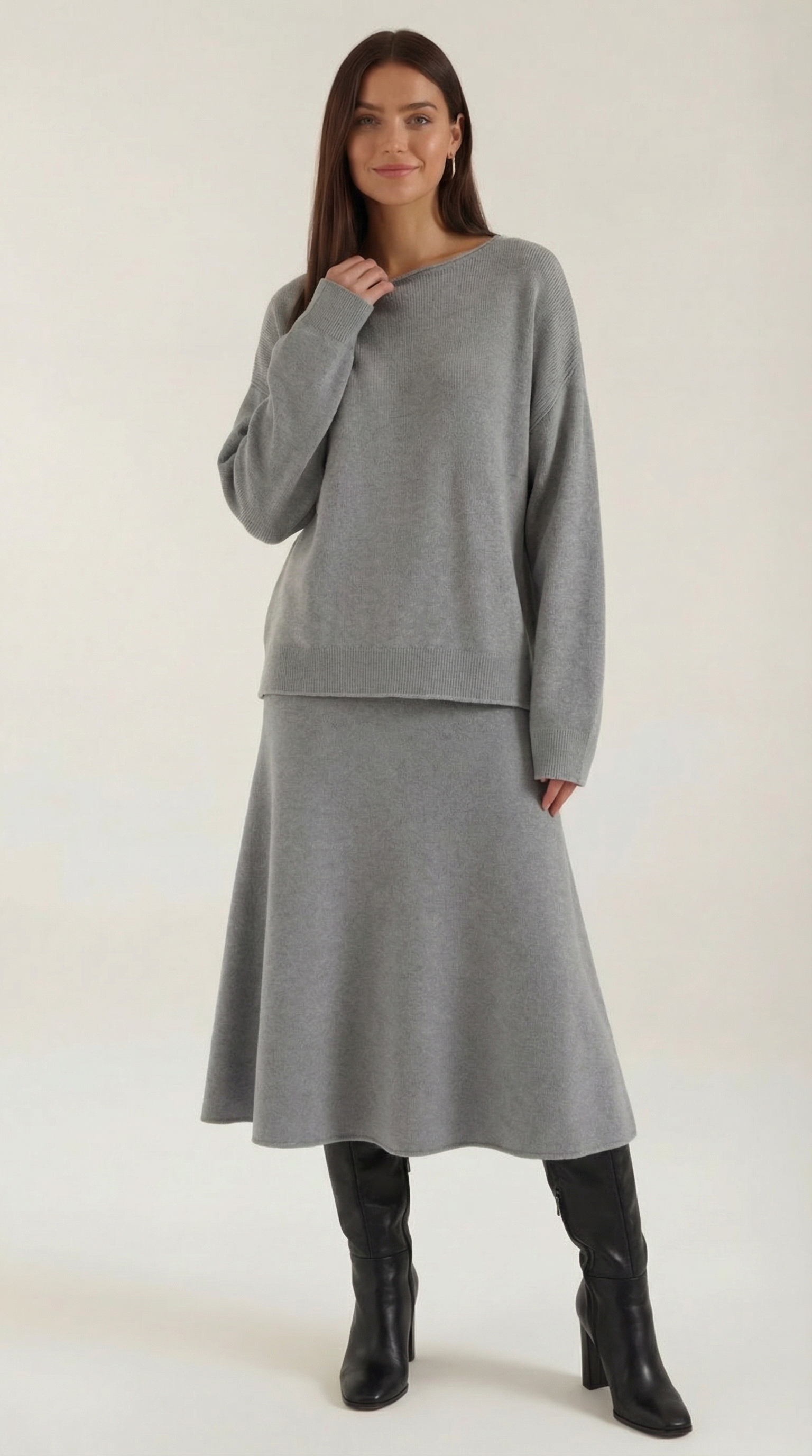 Conjunto de suéter y falda de silueta elegante