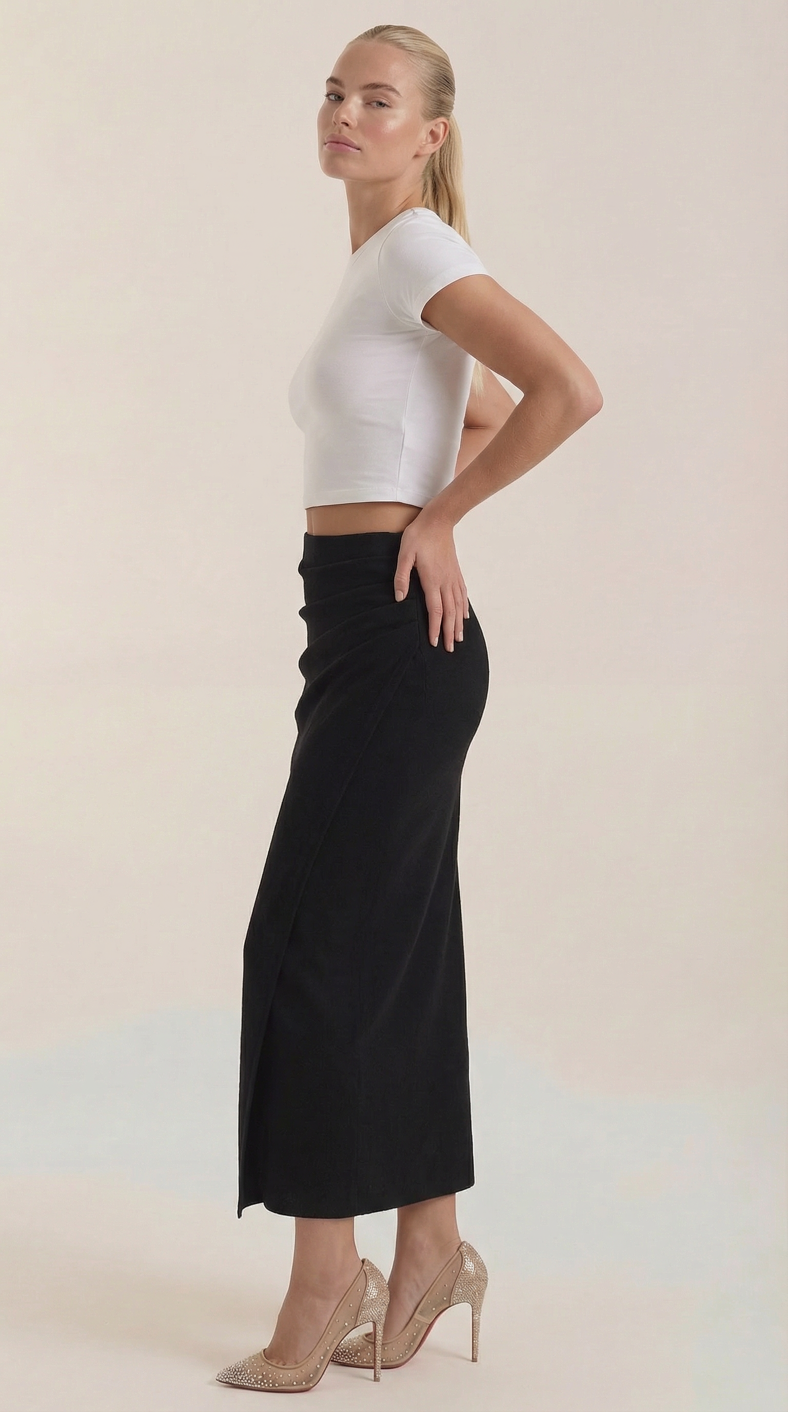Falda midi con volantes y caída ligera