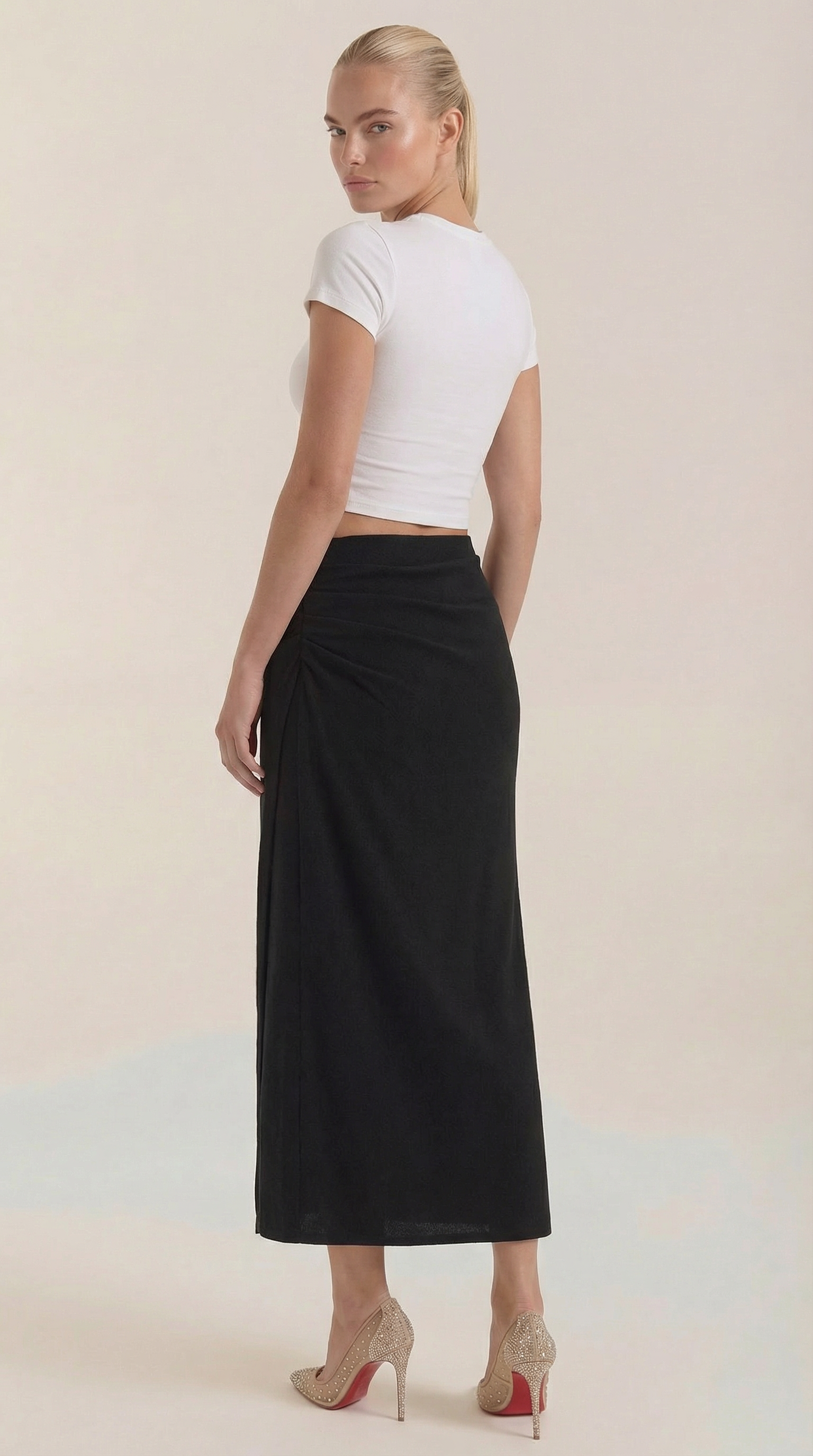 Falda midi con volantes y caída ligera
