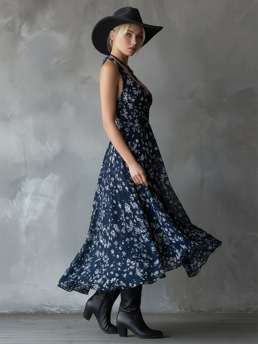 Vestido Maxi Floral Azul