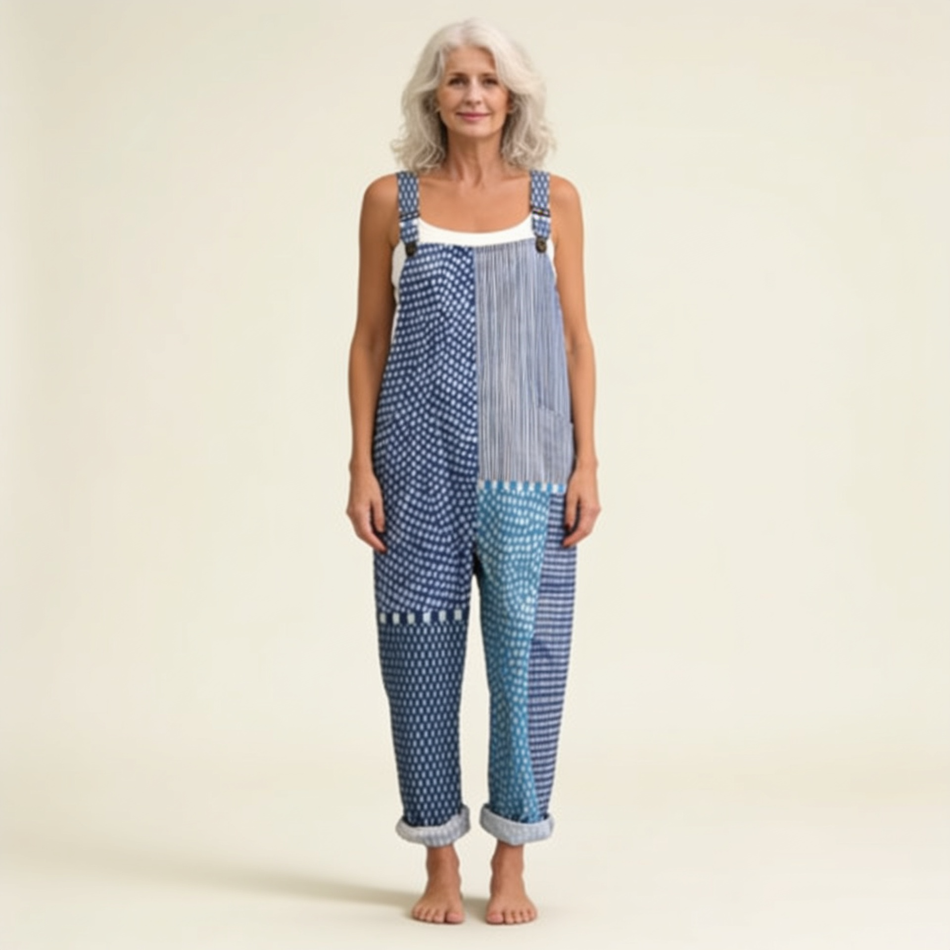 Hilde | Peto con patchwork azul gráfico