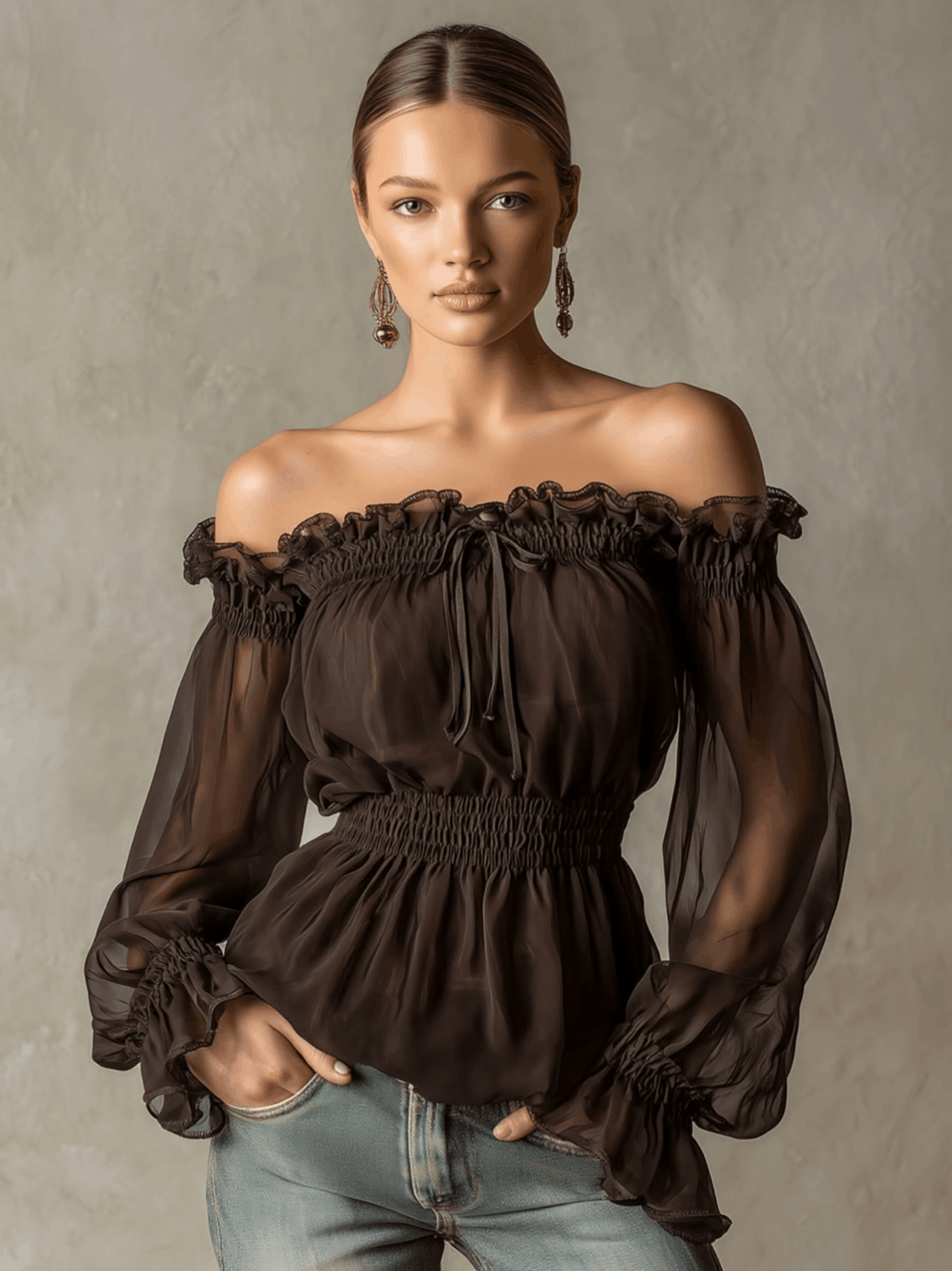 Blusa Marrón con Volantes