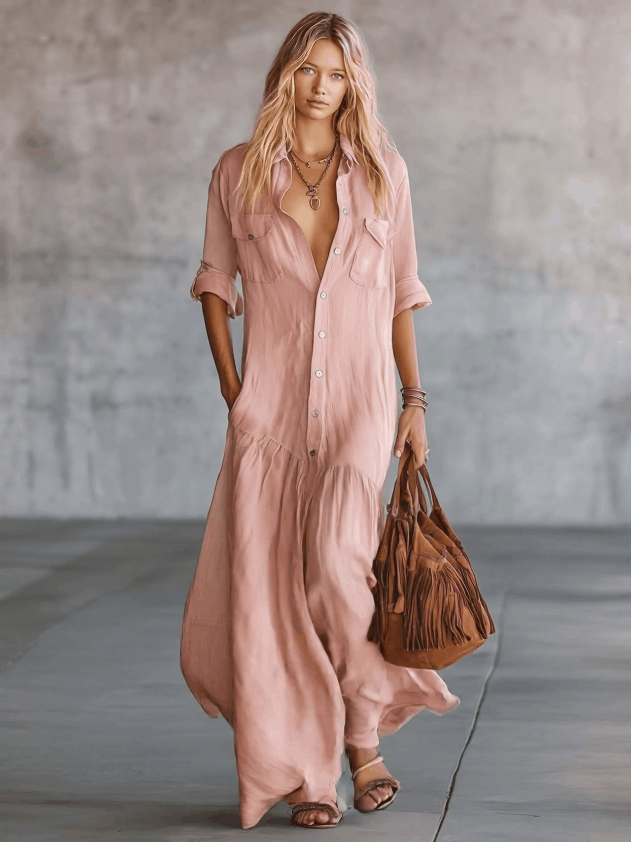 Vestido Camisero Rosa