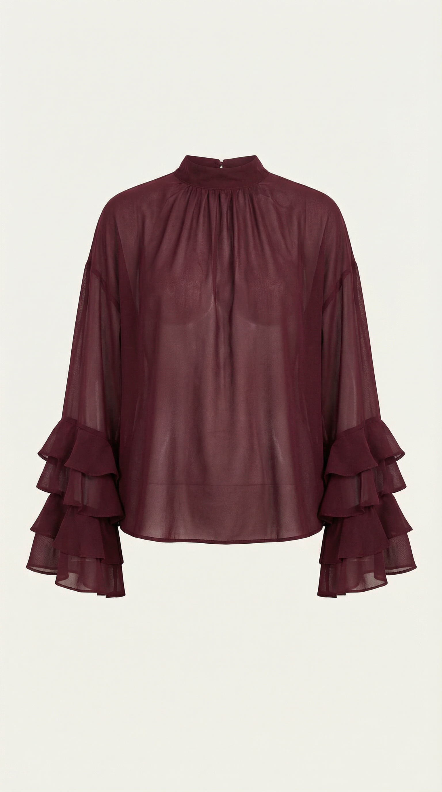 Top transparente con cuello alto y acabado delicado