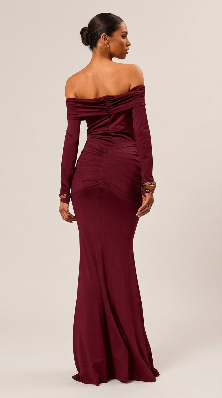 Vestido Largo Drapado con Detalle Central