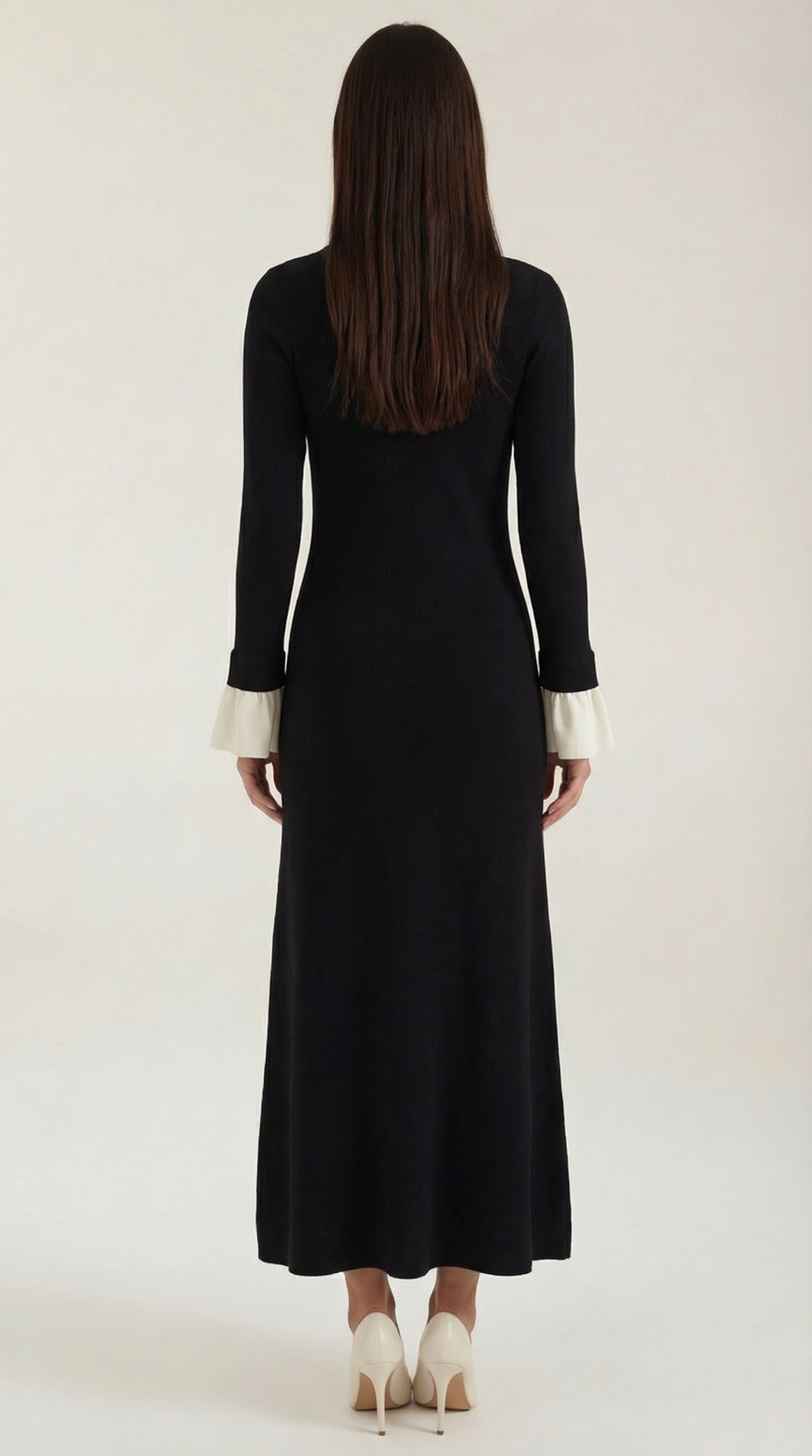 Vestido maxi de punto con puños en contraste