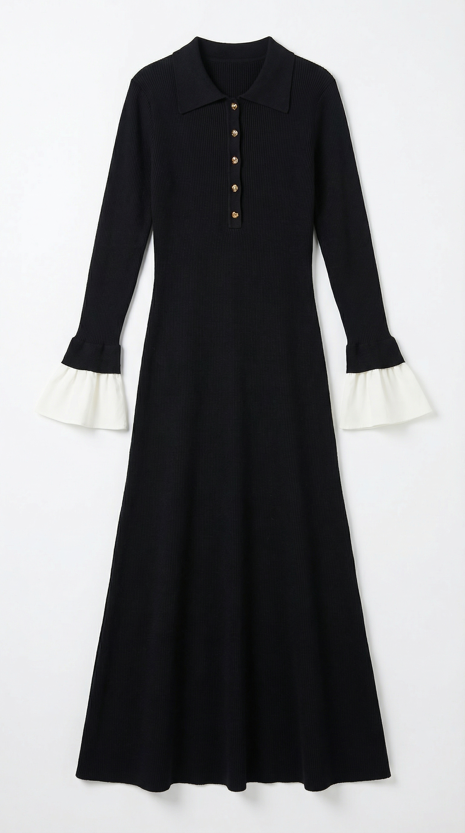 Vestido maxi de punto con puños en contraste
