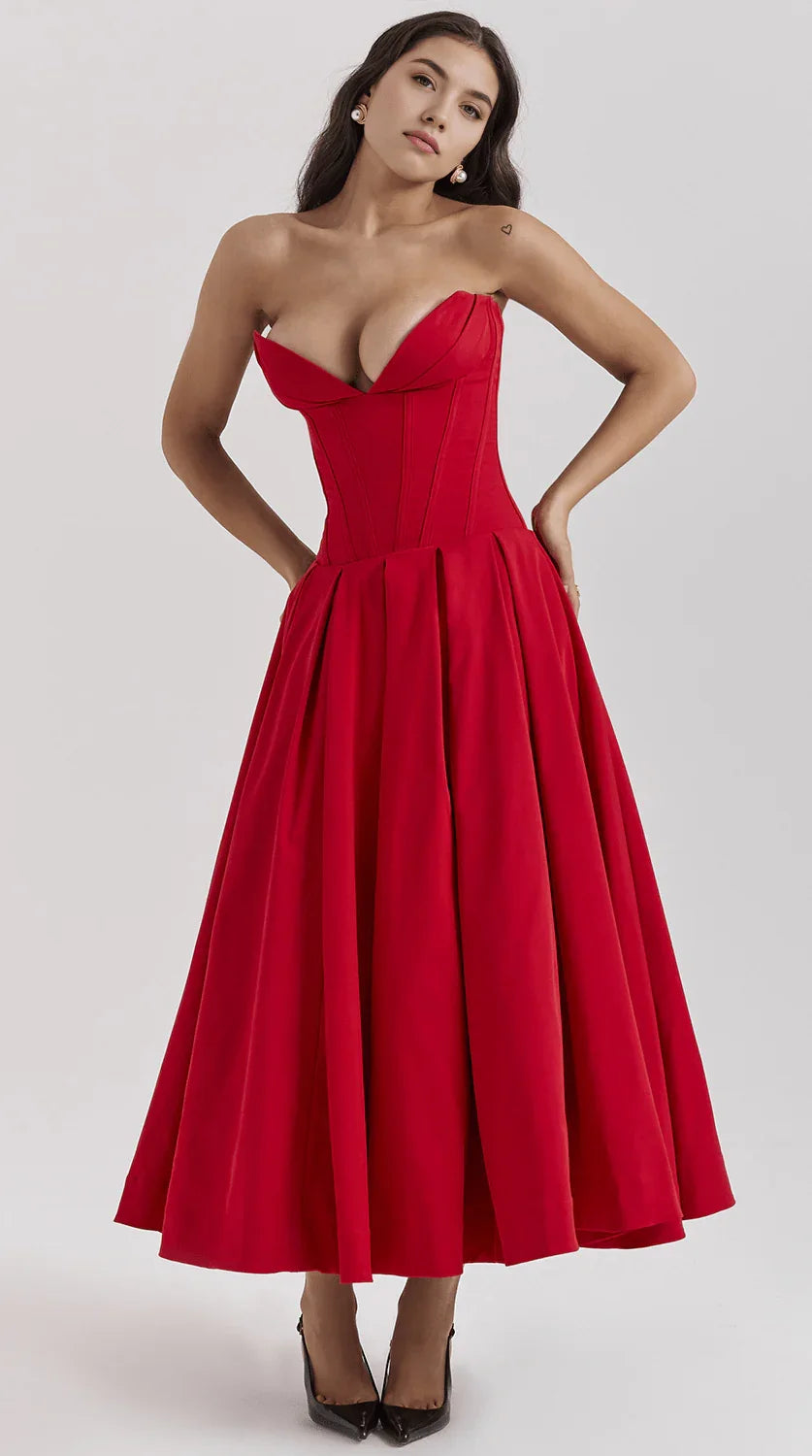 Vestido maxi fluido con detalles artesanales