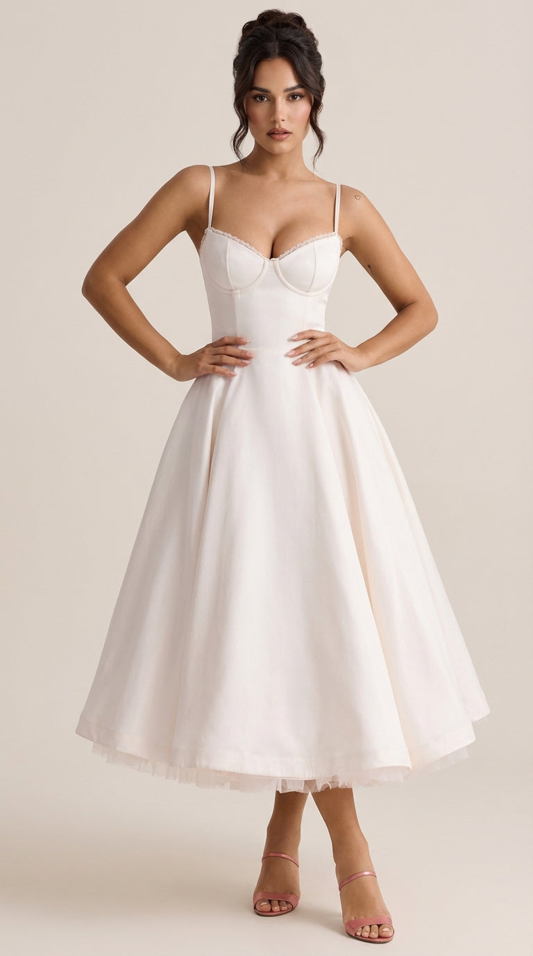 Vestido midi de silueta drapeada