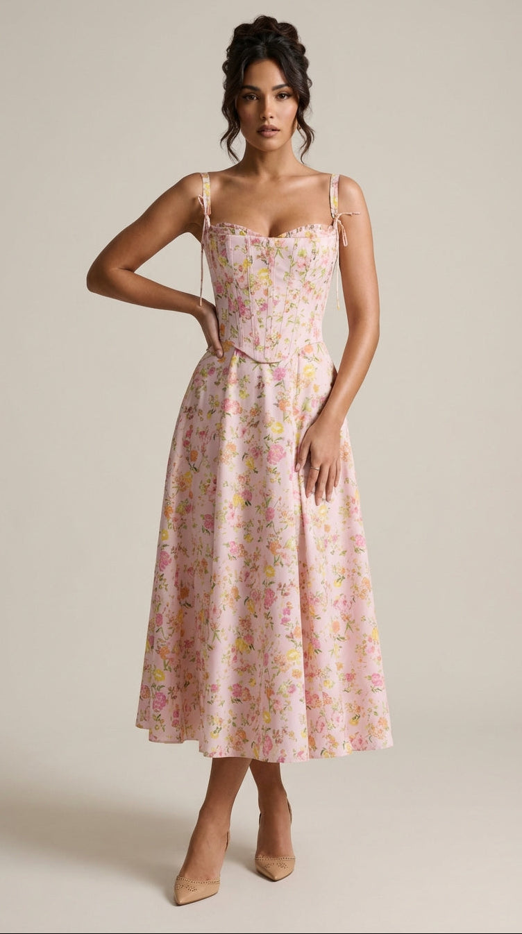 Vestido midi drapeado con cinturón elegante