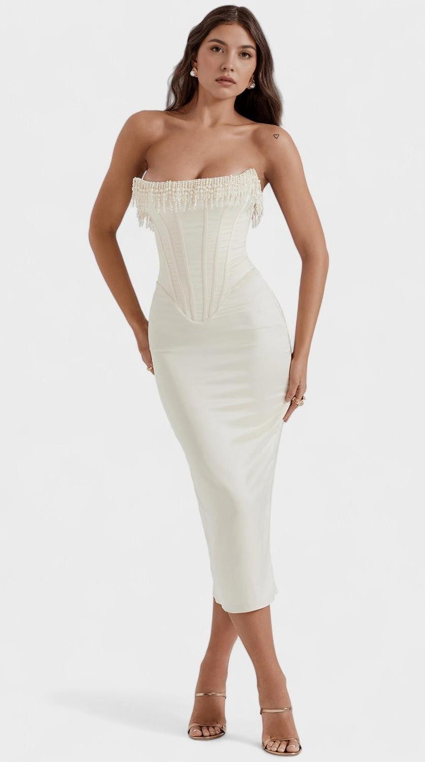 Vestido midi drapeado de acabado refinado