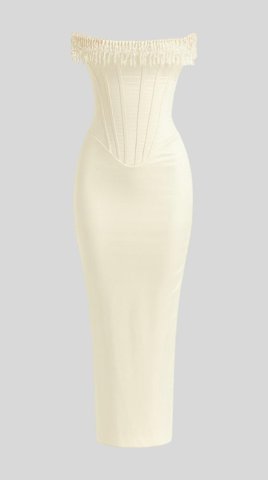 Vestido midi drapeado de acabado refinado