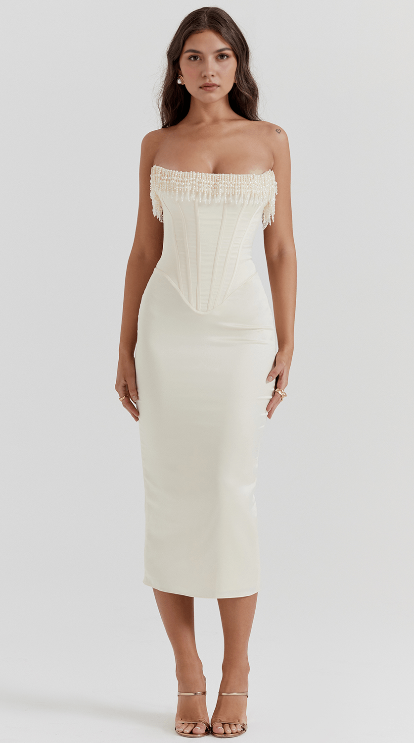 Vestido midi drapeado de acabado refinado