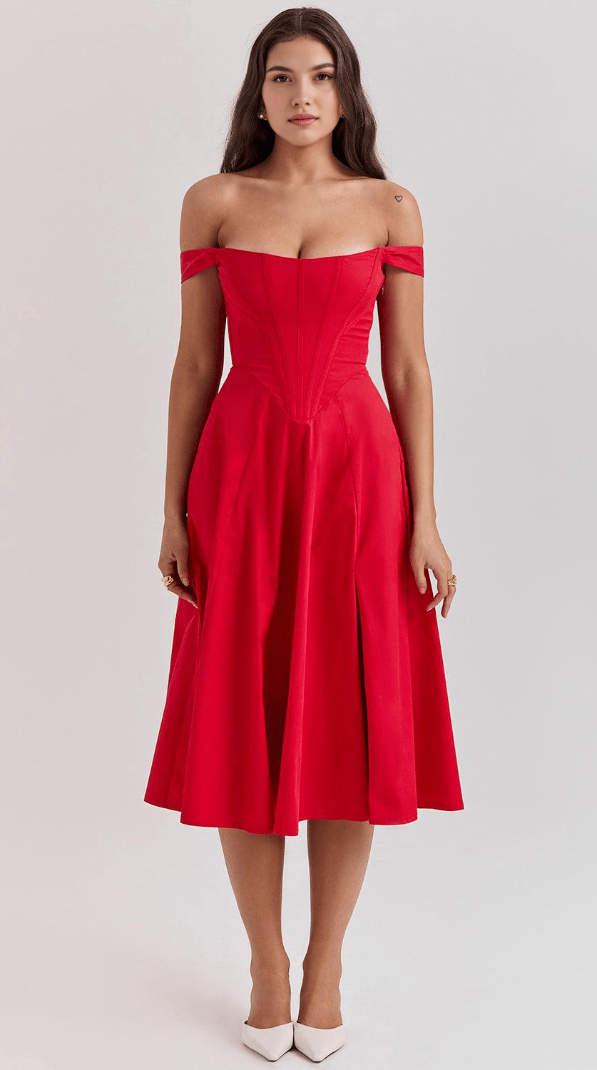 Vestido midi drapeado de silueta atemporal