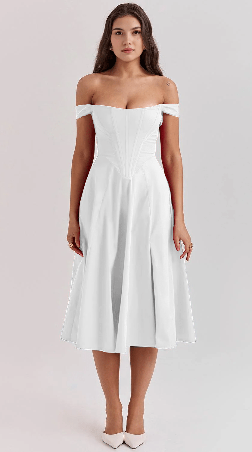 Vestido midi drapeado de silueta atemporal
