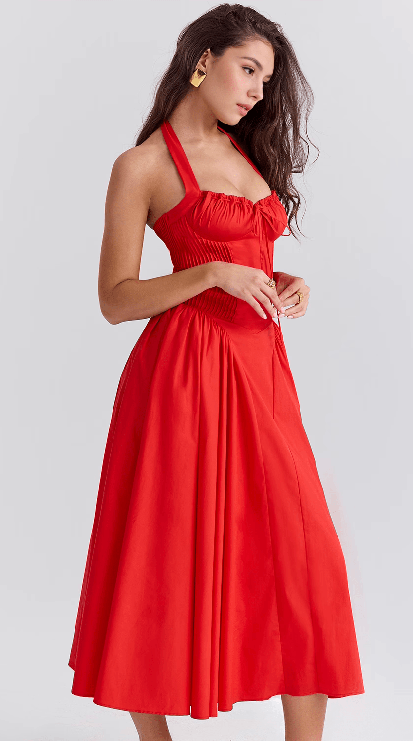 Vestido midi drapeado de silueta fluida para eventos