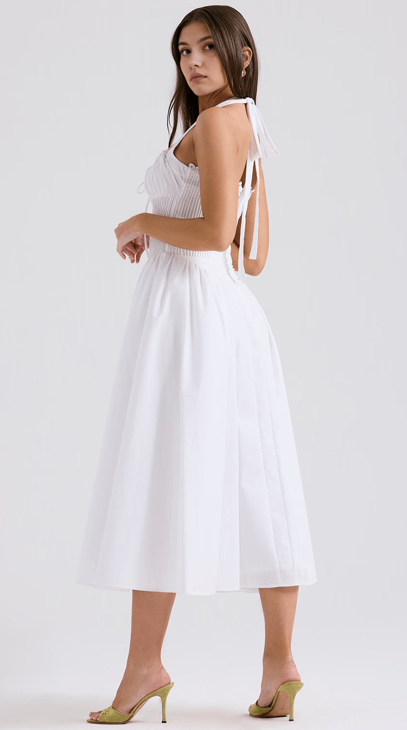 Vestido midi drapeado de silueta fluida para eventos