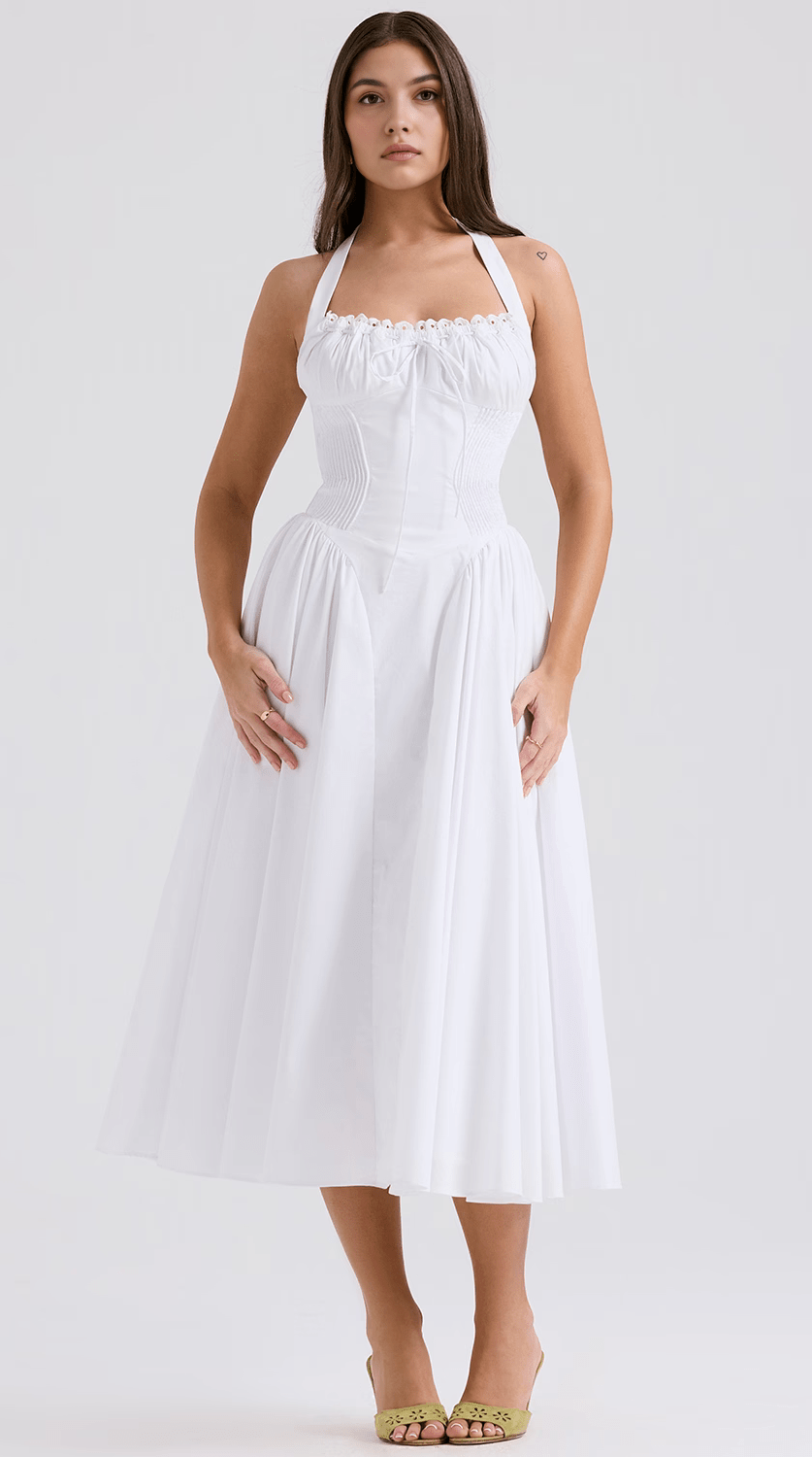 Vestido midi drapeado de silueta fluida para eventos