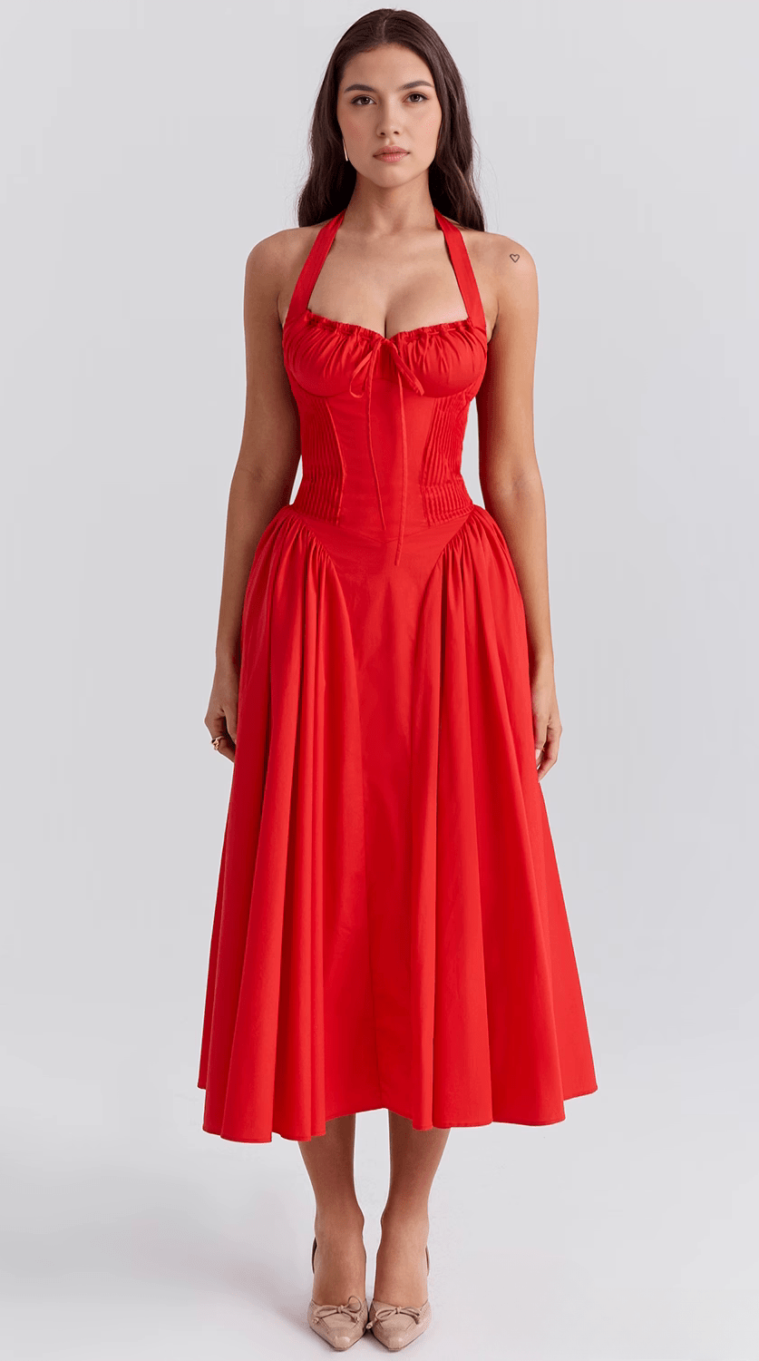 Vestido midi drapeado de silueta fluida para eventos