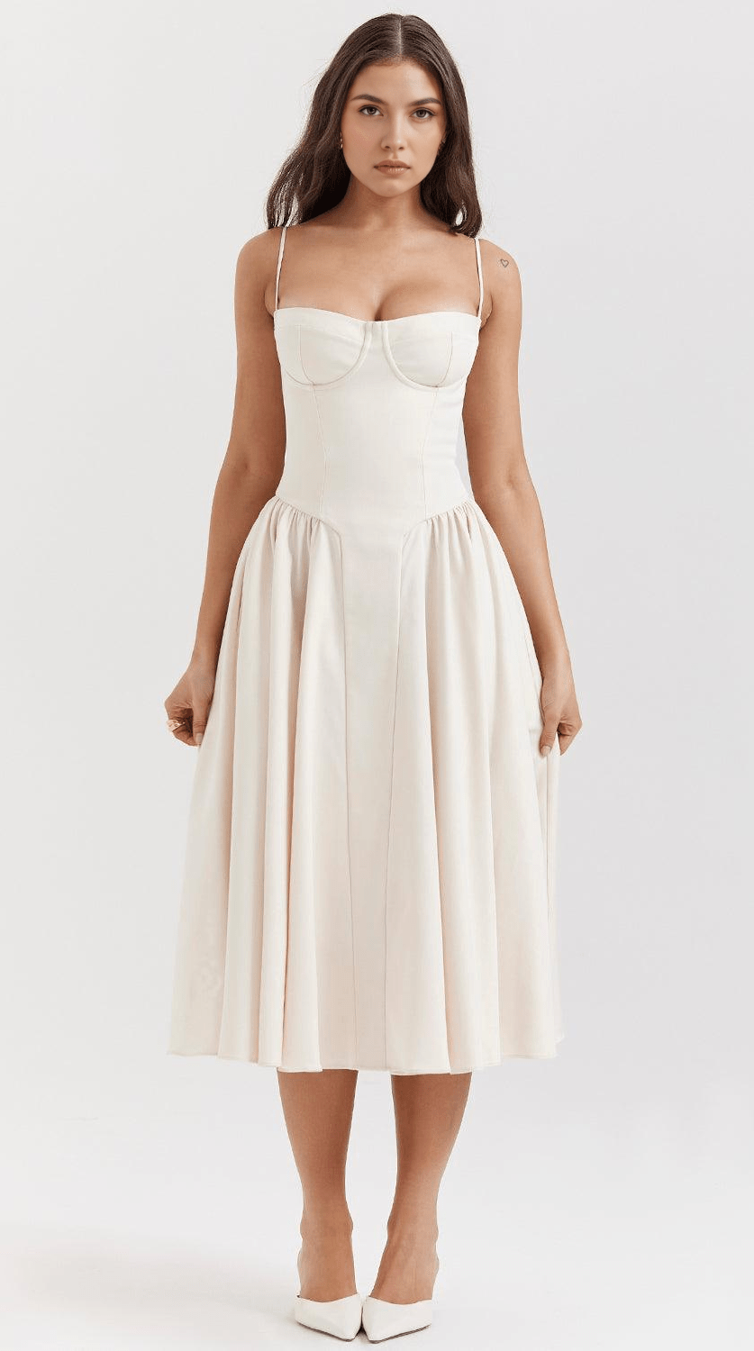 Vestido midi drapeado ligero y elegante