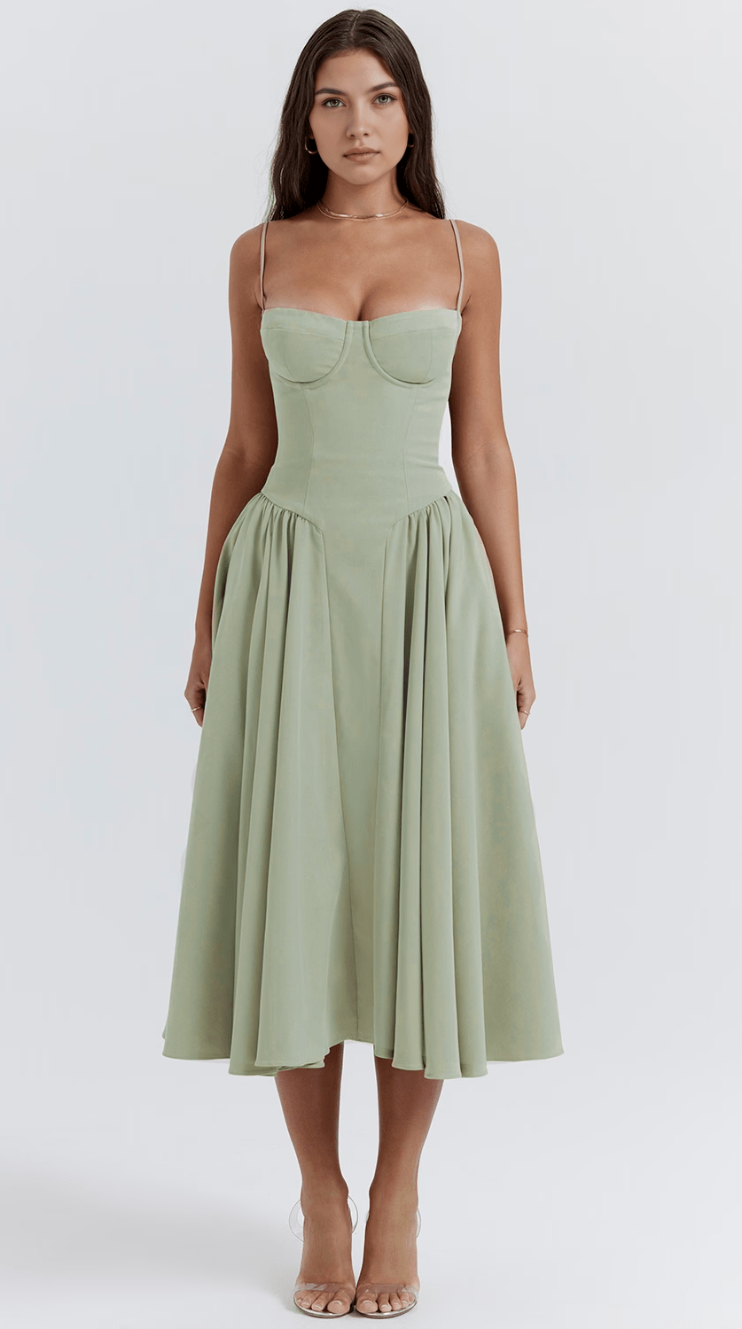 Vestido midi drapeado ligero y elegante