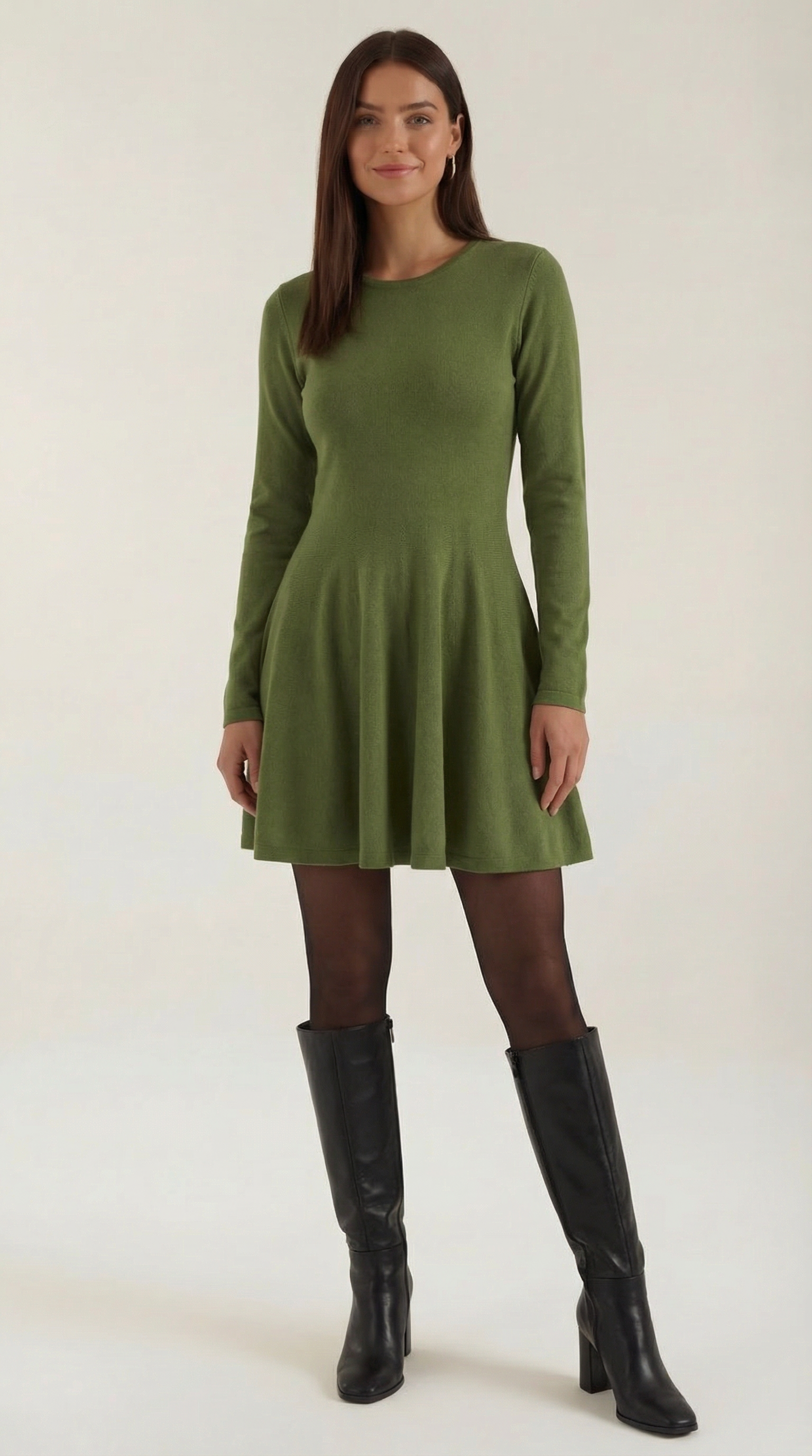 Vestido mini de manga larga con pliegues