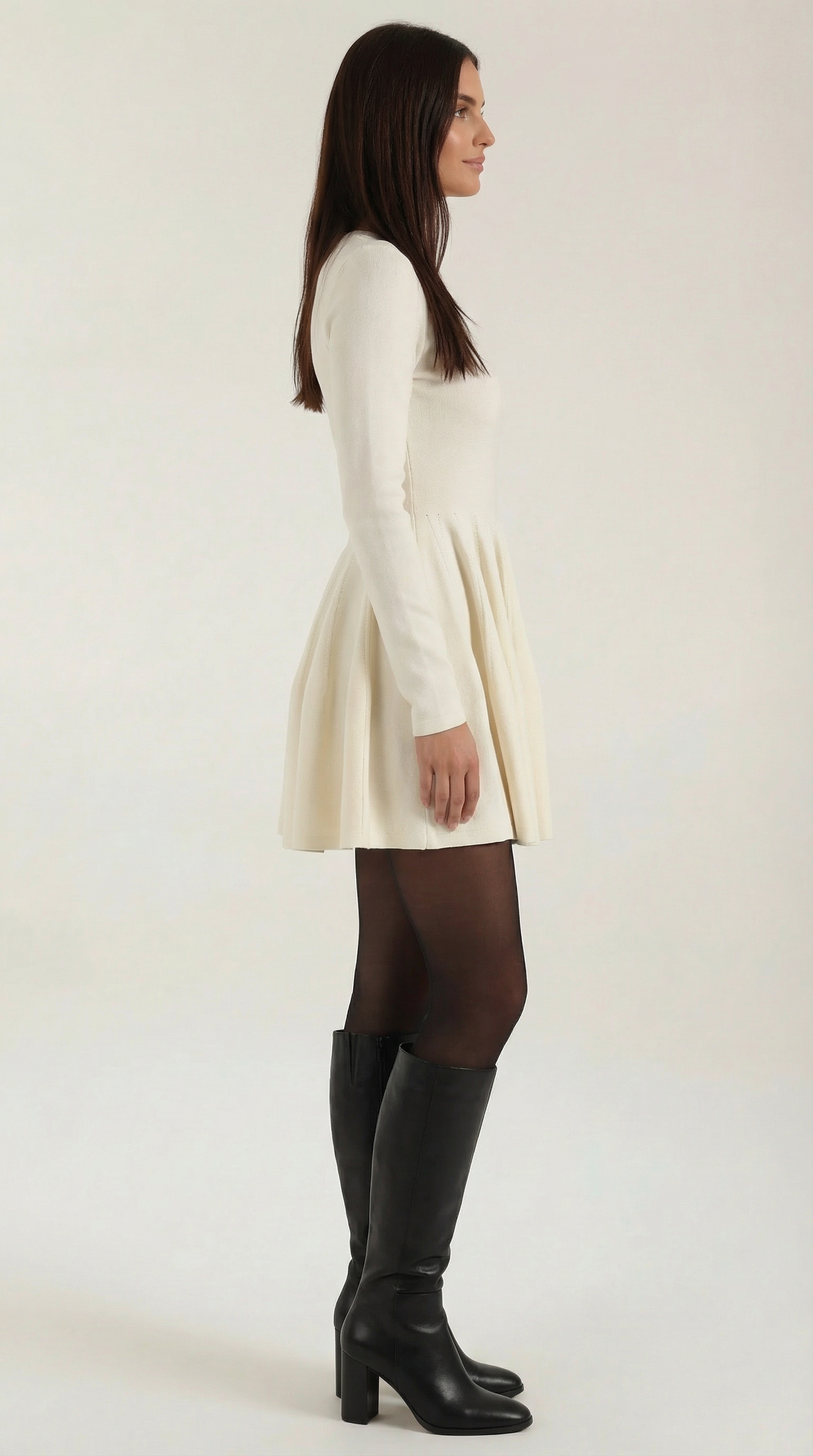 Vestido mini de manga larga con pliegues