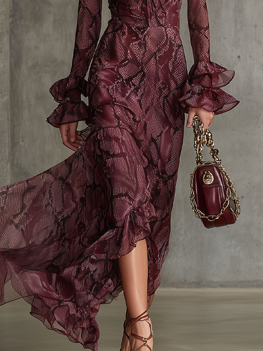 Vestido Maxi Serpiente Burdeos