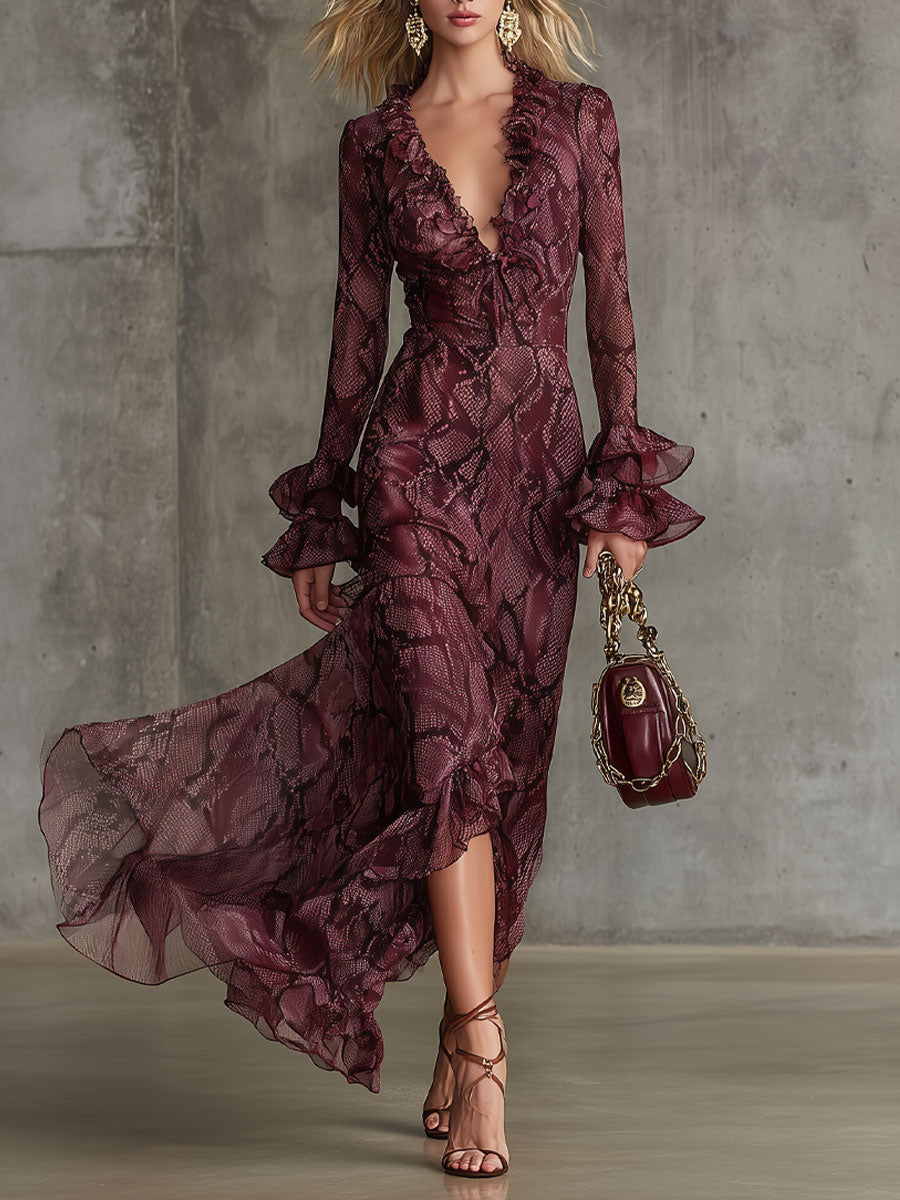 Vestido Maxi Serpiente Burdeos